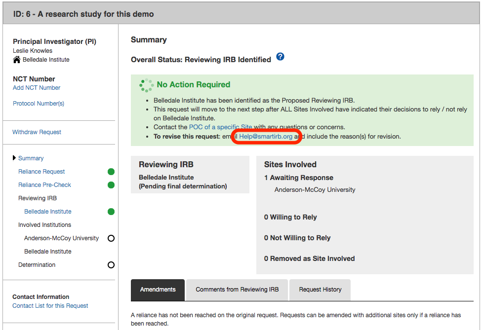 Making Changes To A Reliance Request – SMART IRB Support Center